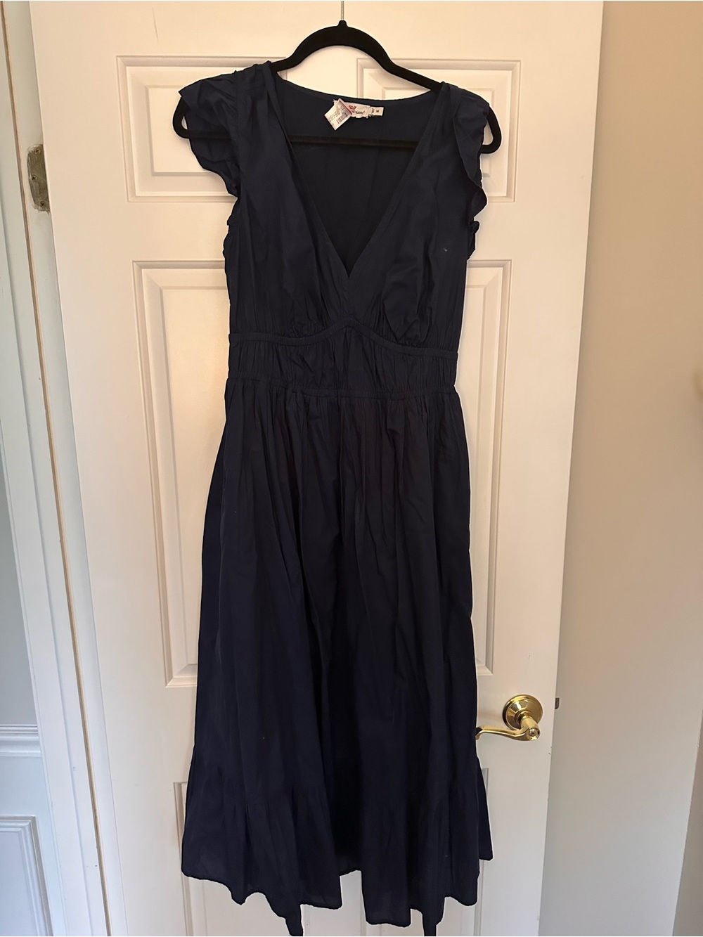 Vineyard Vines Navy V-Neck Maxi Dress with Ruffle Cap Sleeves